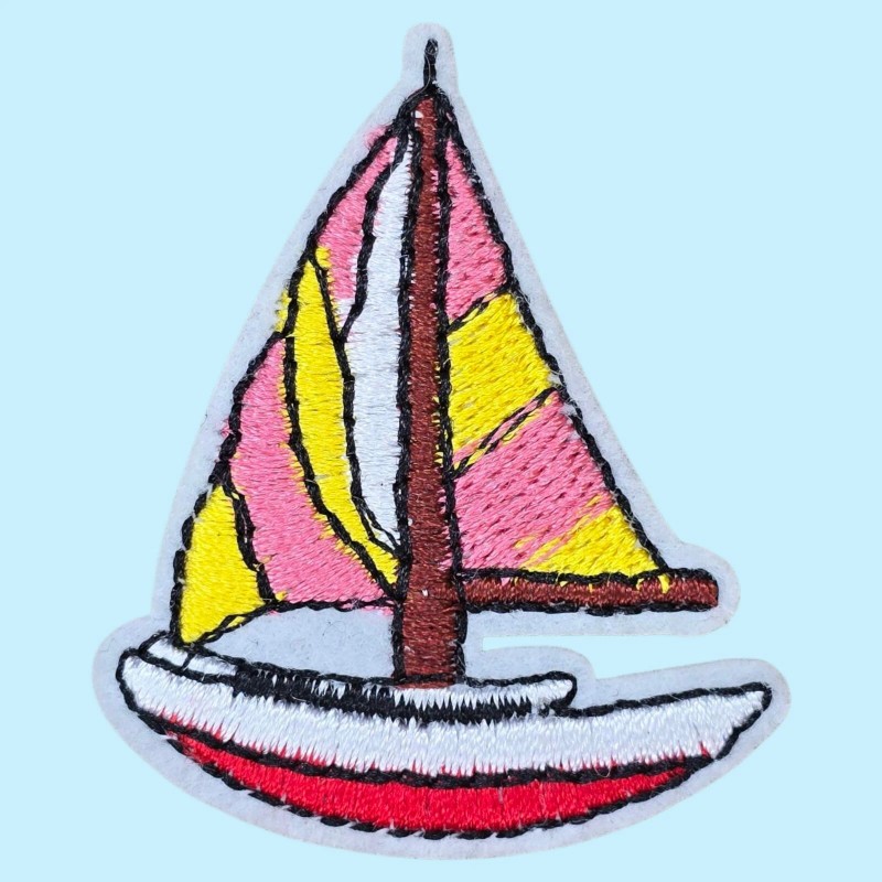 RED SAILBOAT MARINE SEA SHIP OCEAN ADVENTURE IRON ON PATCH