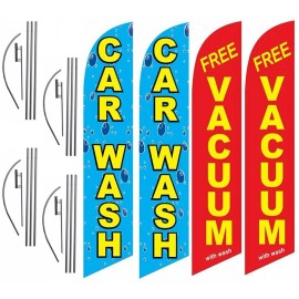 Feather Flag Nation 4 Pack Car Wash Free Vacuum Feather Flag Banner Swooper Kits with Poles & Stakes