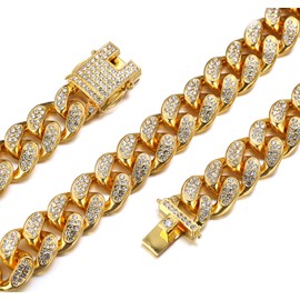 richhut Gold Chain for Men Guys ●Big Dog● 20MM Wide Cuban Link Chain Gold Tone Iced Out 18k Real Gold Plated Necklace Handset Diamonds Clasp 30" Gift for Boyfriend Husband