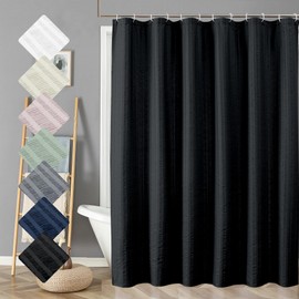 Aiyufeng Moga Black Shower Curtain - 3D Embossed Cloth Shower Curtain for Bathroom, Hotel Luxury Black Bathroom Curtains, Machine Washable, Standard Size 72Wx78H