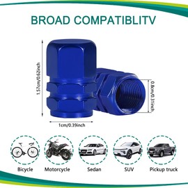 Lyxheth 8PCS Car Tire Valve Stem Cap, Air Cap Cover, Anti-Corrosion Aluminum Alloy Valve Stem Dust Cap with Rubber Seal, Universal Wheel Valve Cover Accessories for Car SUV Bike Truck (Blue, 8PCS)