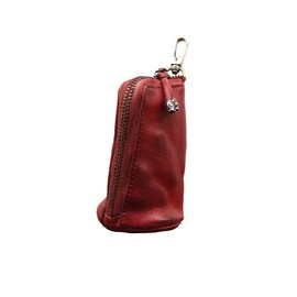 Whatna SG642 Tanned Cowhide Coin Purse Coin Case with Carabiner Genuine Leather Wallet, red