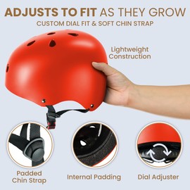 Kids Bike Helmet with Knee & Elbow Pads Set - Multi-Sport Helmet for Ages 3-12 - Toddler, Boys & Girls Protective Gear for Cycling, Skating, Scooter - Adjustable Design - Red