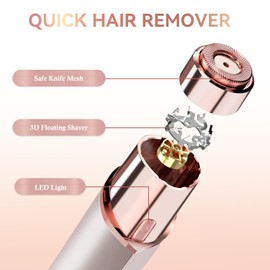 SkelEduPro Facial Hair Removal for Women, Portable Lady Shaver, 2 x Replacement Heads Rechargeable Painless Hair Remover for Face, Upper Lips, Chin, Peach Fuzz