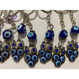 Blue Owl Statue Owl Bird Metal Souvenir Owl  KeyChain Evil Eye