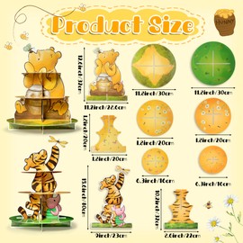 Z1juce Winnie Birthday Cupcake Stand - 2 Set Winnie Theme Cardboard Dessert Holder for Baby Shower Decorations Cute Winnie Cupcake Tower Winnie Cupcake Display Stand for Birthday Party Supplies