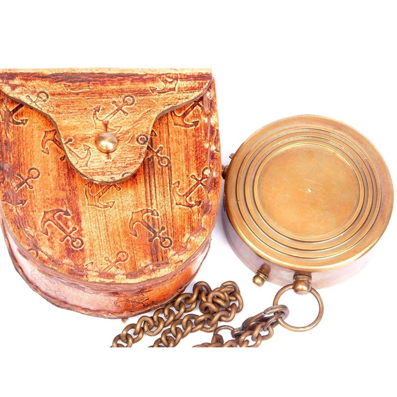 GROW OLD WITH ME ENGRAVED BRASS COMPASS ON CHAIN WITH