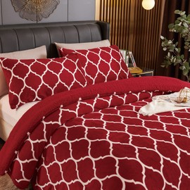 BESTCHIC Red King Size Comforter Set 3 Pieces, Sherpa Fleece Reversible Comforter King Size, Ultra Soft Fuzzy Down Alternative Comforter with 2 Pillow Shams（104 x 90 Inches