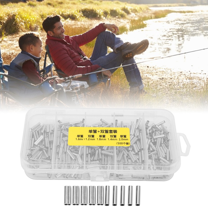 500PCS Single Double Barrel Crimping Sleeve Fishing Line Wire Leader