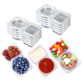 20 Sets Reusable Snack Pack Containers, Double Compartment Snack Containers with Lids, Thickened and Portable Sauce Condiment and Dip Containers for Picnic/Work Lunch