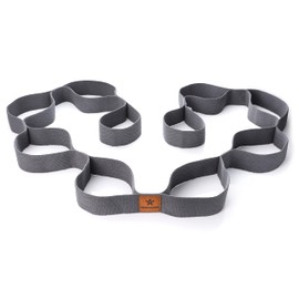 BODYMATE Inelastic Yoga & Stretching Strap with 10 Loops - Solid Woven Cotton (190 cm) - No Stretch