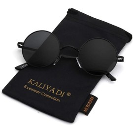 Retro circular polarized sunglasses for men and women, upscale metal design, fashionable and versatile, UV400(S36):_black F Black L_47 Millimeters