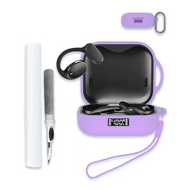 Case Cover for TOZO OpenEgo True Wireless Open Ear Headphone,Full Protective Soft Silicone Skin Case Cover Shock-Absorbing Protective Case with Keychain [Front LED Visible]，Purple.