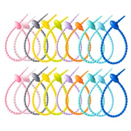 BIGEBO 20 PCS Colorful Silicone Cable Ties, Reusable Rubber Twist Tie Bag Clip Bread Tie Zip Ties Adjustable Cable Cord Wraps Management Organizer
