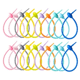 BIGEBO 20 PCS Colorful Silicone Cable Ties, Reusable Rubber Twist Tie Bag Clip Bread Tie Zip Ties Adjustable Cable Cord Wraps Management Organizer