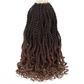 Kachanaa 8 Pack Wavy Senegalese Twist Crochet Hair for Black Women 10 Inch Synthetic Short Pre-Looped Twisted Kids Crochet Hair With Curly Ends Small Havana Twist Braiding Hair Extension 1B3027#