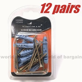 Kingman 12 pairs Phillips Screw with Anchor 4.0 x 50mm Plastic Expansion Anchor T079