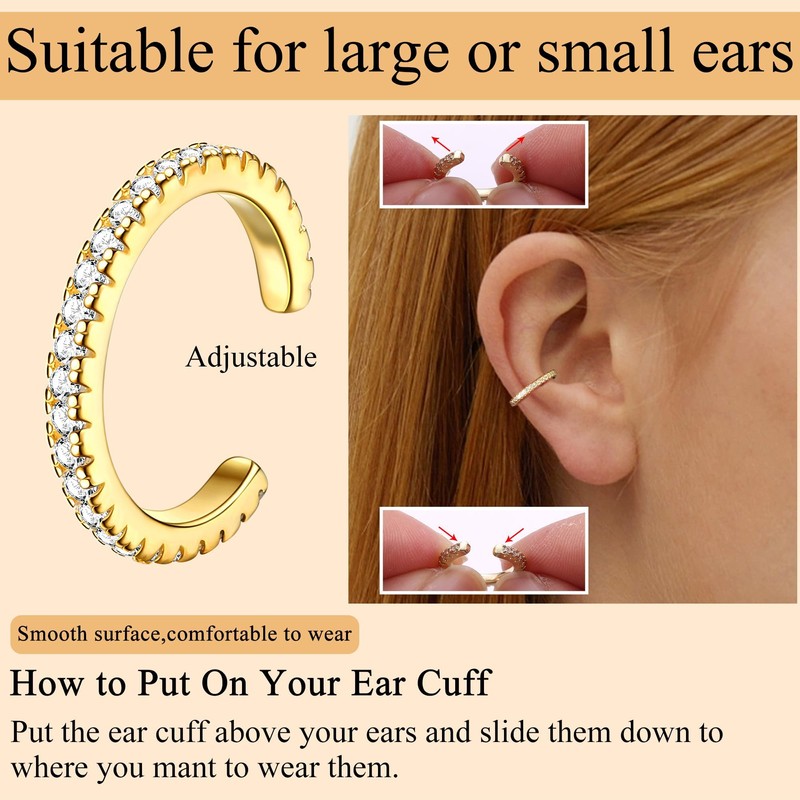 Fansilver 3Pcs Ear Cuff Earrings for Women Non Piercing14K Gold