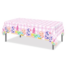 1 mantel de plástico para fiestas de helado, 54 x 87 pulgadas, para verano, helado dulce, largo, rectangular, para bufé, fiesta de helado, cena, día festivo, mantel de picnic para uso en eventos de cocina