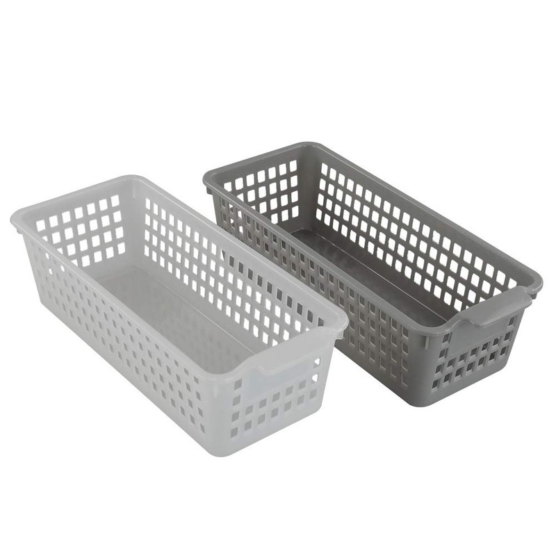 Dynko 6 pack Slim Plastic Storage Baskets, Grey and Clear