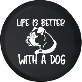 Funny Spare Tire Wheel Cover for Camper SUV Trailer Truck RV JP Thick PVC Leather | Life is Better with a Dog Boxer Black 32 Inch