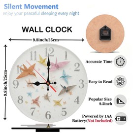 Lancholy 10-Inch Silent Wooden Wall Clock, Origami Bird Clock Wall Decor Colorful Paper Craft Home Decor ” Silent Non-Ticking Clock, Battery Operated (AA Batteries Not Included), Artistic Home Decor