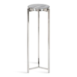 Kate and Laurel Aguilar Modern Drink Table, 8 x 8 x 23, Gray and Silver, Genuine Marble Accent Table for Small Spaces