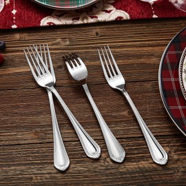 KEAWELL Pearl Edge 8-Piece Premium Fork Set, 18/10 Stainless Steel, Fine Silverware with Mirror Finish, Dishwasher Safe (8, 8" Dinner Forks)