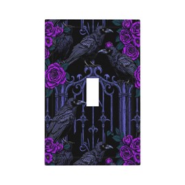 Naiqadnehz Decorative Light Switch Cover Gothic Style Crow Purple Flowers 1 Gang Single Toggle Decorator Outlet Wall Plate Device Electrical Faceplate Switchplates for Bedroom living Room Decor