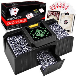 Card Shuffler, Manual Card Shuffler 2 Deck with Hand Crank, Mixing Machine Card Shuffler, Poker, Skip BO & Many Other Cards - Mixing Machine for the Perfect Mixing Break (Black) (B)