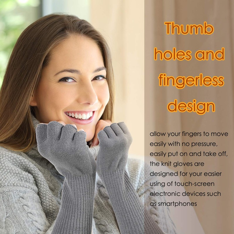 Geyoga 2 Pairs Winter Fingerless Gloves Long Thermal Knitted Mittens