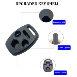 Key Fob Case Replacement for Honda Accord 2003-2012 / Civic EX 2006-2013 / Pilot 2009-2015 / CR-V 2005-2006 Keyless Entry Car Key Fob Shell - Cutting NOT Required (Black + Red)