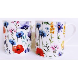 Wildflowers Meadow Mugs Set 2 Balmoral Fine Bone China Multi Colour Floral Cups Hand Decorated UK