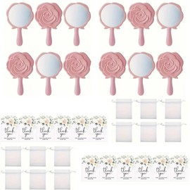 THJOPOKEEL Juego de 12 Espejos de Mano,Espejos de Mano clásico portátil,para Recuerdo de Fiesta de quinceañera,Regalo de Boda,Incluye Espejo Compacto y Etiquetas de Agradecimiento y Bolsas Regalo
