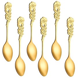 LINSIBEI 6 PCS Vintage Mini Coffee Spoons Creative Rose Handle Stainless Steel Small Tea Spoons Fancy Spoons Dessert Stirring Spoons Dessert Nordic Household Kitchen Tableware Dessert Spoon