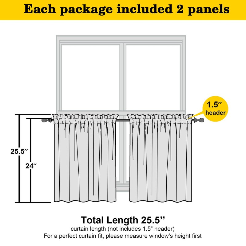 WelvetBLK Black Cafe Curtains 24 Inch Length Tier 2 Panels