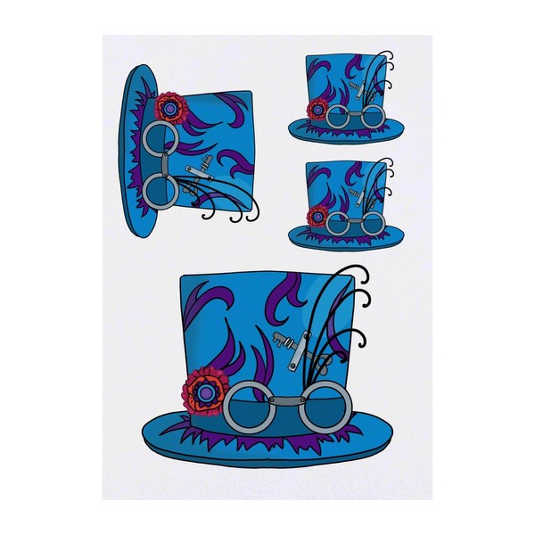 4 x 'Steampunk Tophat' Temporary Tattoos - Water Resistant, Skin-Safe,