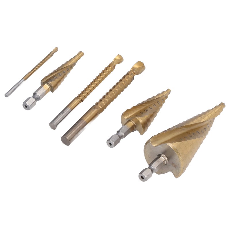 6Pcs/Set Spiral Grooved Step Drill Bit Hex Shank Stepped Drills