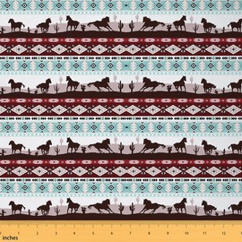Western Upholstery Fabric for 1 Yard, Southwestern Cowboys Decorative Waterproof Outdoor Fabric for Kids Boys Girls Aztec Geometric Fabric by The Yard Horses Stripe Grey Print Outdoor Fabric