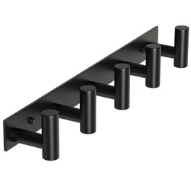 HUFEEOH Coat Hooks Wall Mount, Black T Shaped 5 Hooks Stainless Steel Wall Hooks Towel Rack for Hanging, Heavy Duty Key Holder Hat Rack Used for Bathroom Mudroom Entryway