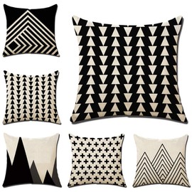 JUMUU Set of 6 Cotton-Linen Decorative Throw Pillow Covers Cute Cartoon Flowers Pattern Accent Handmade 18x18 Inch Square Cushion Cover Pillowcase for Sofa Couch Bed (Black, 45 x 45cm)