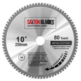 TCT25080TMB Saxton TCT Circular Steel Aluminium Copper Metal Saw Blade 250mm x 80T for Bosch Makita Dewalt Evolution Fits 255mm Saws