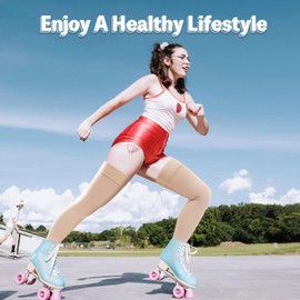 Wegitcs 20-30 mmHg Compression Stockings for Women & Men, Footless Thigh High Medical Compression Socks, Support Graduated Compression Hose Sock for Treatment Varicose Veins Swelling(Beige, X-Large)