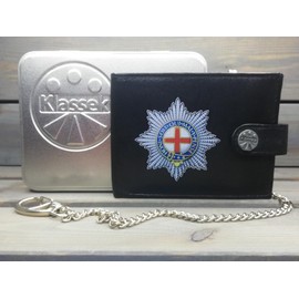 Klassek Coldstream Guards Image Men Chain Wallet Real Leather Cap Badge Emblem Military Crest Insignia RFID Blocking with Coin Pocket and Metal Gift Box