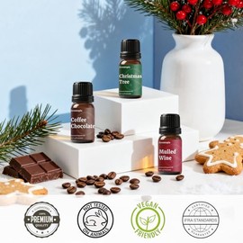 Fragrance Oil Holiday Set, Aromtopia Essential Oils for Candle Soap Making, 6x10ml, Diffuser Oils Scents, Winter Fragrance Oils, Christmas Tree, Coffee Chocolate, Black Cherry, More