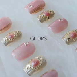 [GLORS] Purely Handmade Short Press On Nails | Pink Purple Cat-eye with Buccilati Style Fake False Nail Art | Salon Quality Wearable Nails in Short Square 10 pieces(M, SS)
