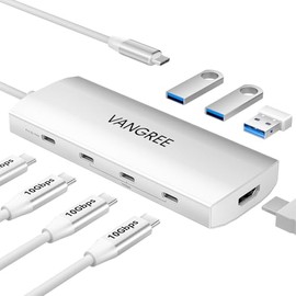 Adaptador multipuerto USB C 8 en 1, 3 puertos USB 3.2 Gen 2 con 10 Gbps, 3 USB-A 3.0 5 Gbps, 4 K a 60 Hz, HDMI, 100 W PD, divisor USBC para MacBook...