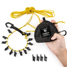 Laundry Rope, Travel, Camping, Clothesline with 16 PSC Clothespins, Lightweight, 2.8 oz (80 g), Adjustable Length, Includes Reflective Material, Portable, Convenient, Windproof, Outdoor, Indoor, Rainy