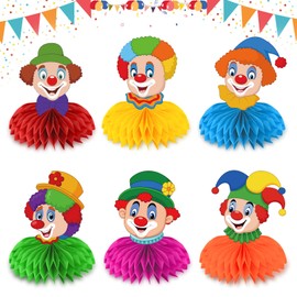 Clown Table Decoration Carnival, Pack of 6 Carnival Honeycomb Table Decoration, Circus Clown Hanging Pompoms, Hanging Decoration, Table Decoration for Carnival, Fancy Dress, Circus Decoration