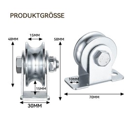 KCNOFNC 48 mm Pulley Steel Cable with 2 Ball Bearings, Pulley for 10 mm Steel Cable, Load Capacity 500 kg, Pack of 2